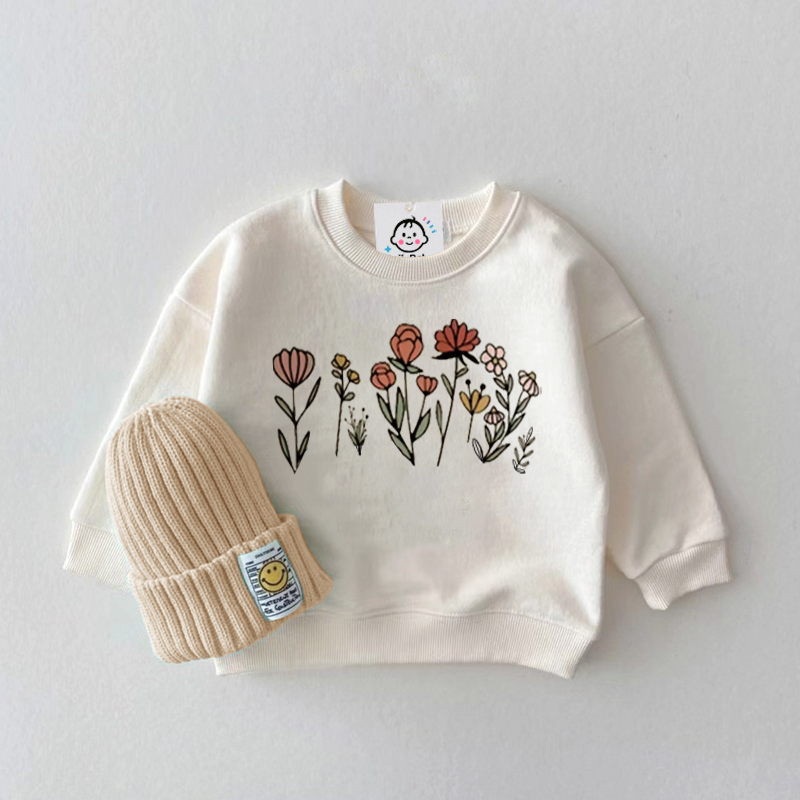 Baby Girl Flowers White Sweatshirt