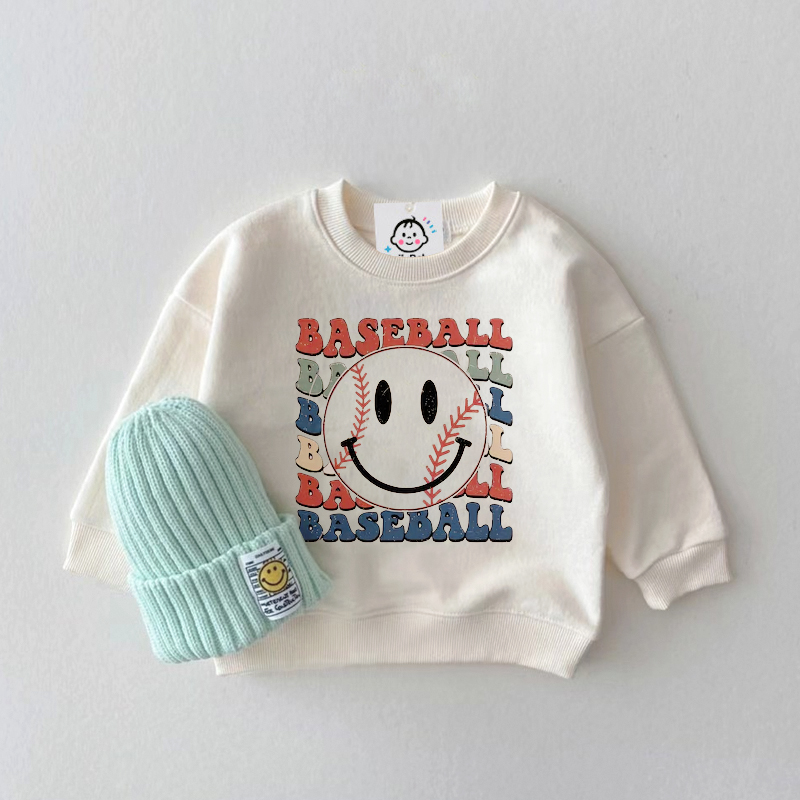 BASEBALL Baby Boy Smiley White Sweatshirt