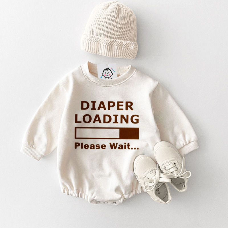 DIAPER LOADING Please Wait Baby Slogan Bodysuit