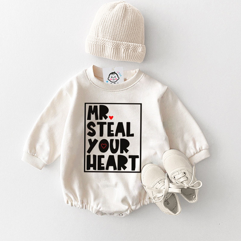 MR STEAL YOUR HEART Baby Slogan Bodysuit