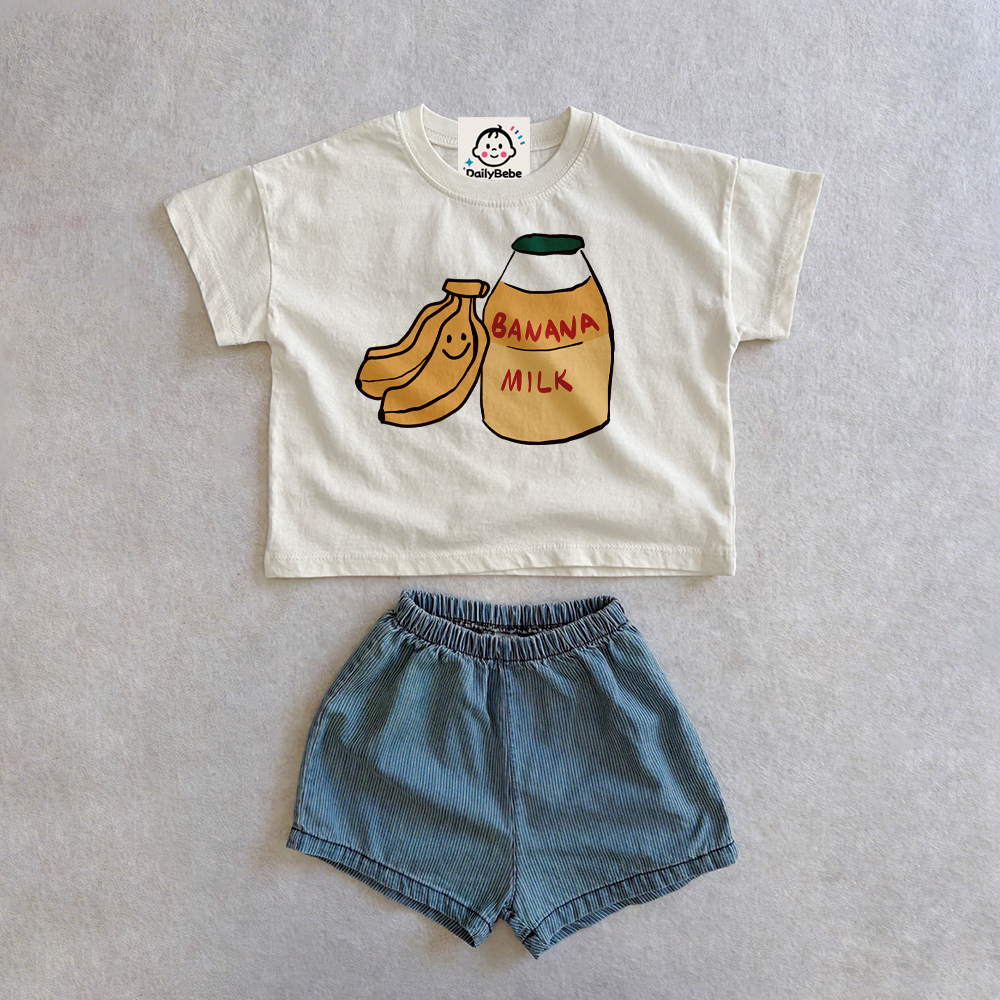 BANANA MILK Baby & Kids Tee and Denim Shorts Set