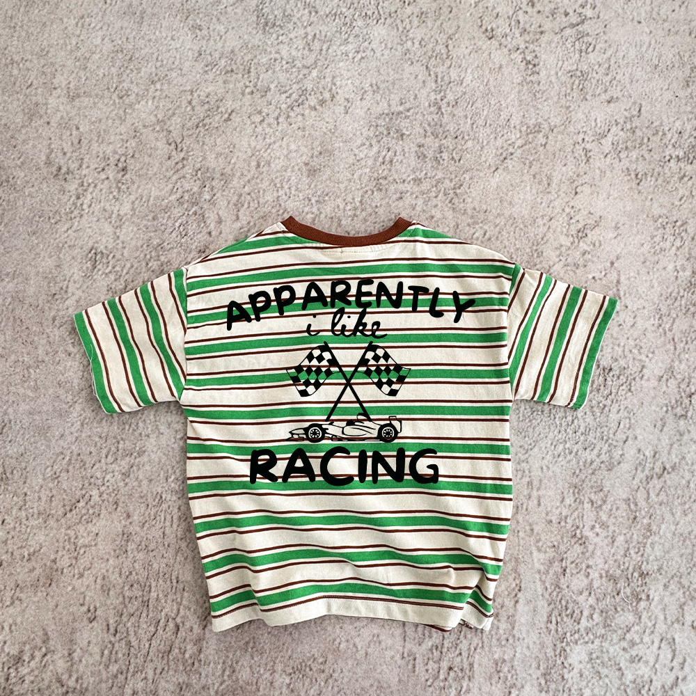 APPARENTLY I LIKE RACING Baby & Kids Print Stripe T-Shirt (6M-12Y)