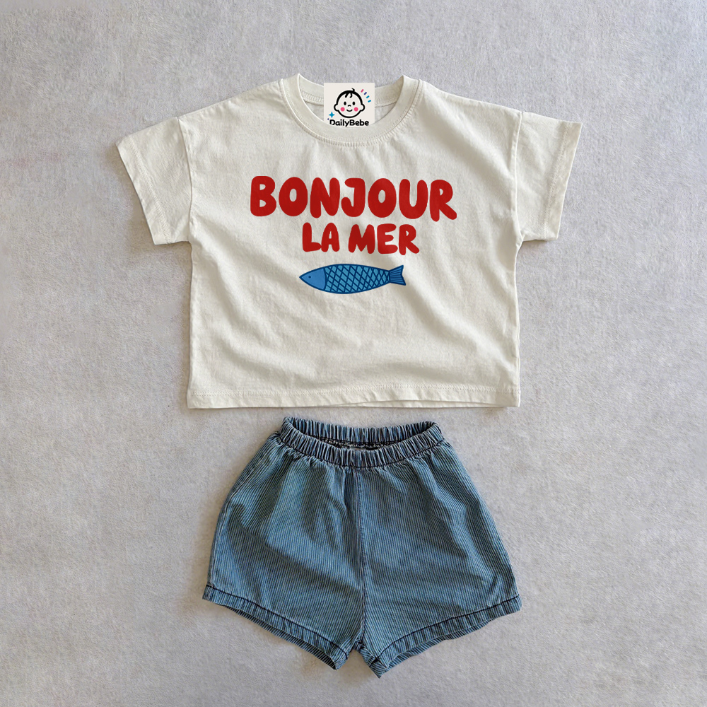 BONGOUR Baby & Kids Sardines Tee and Denim Shorts Set