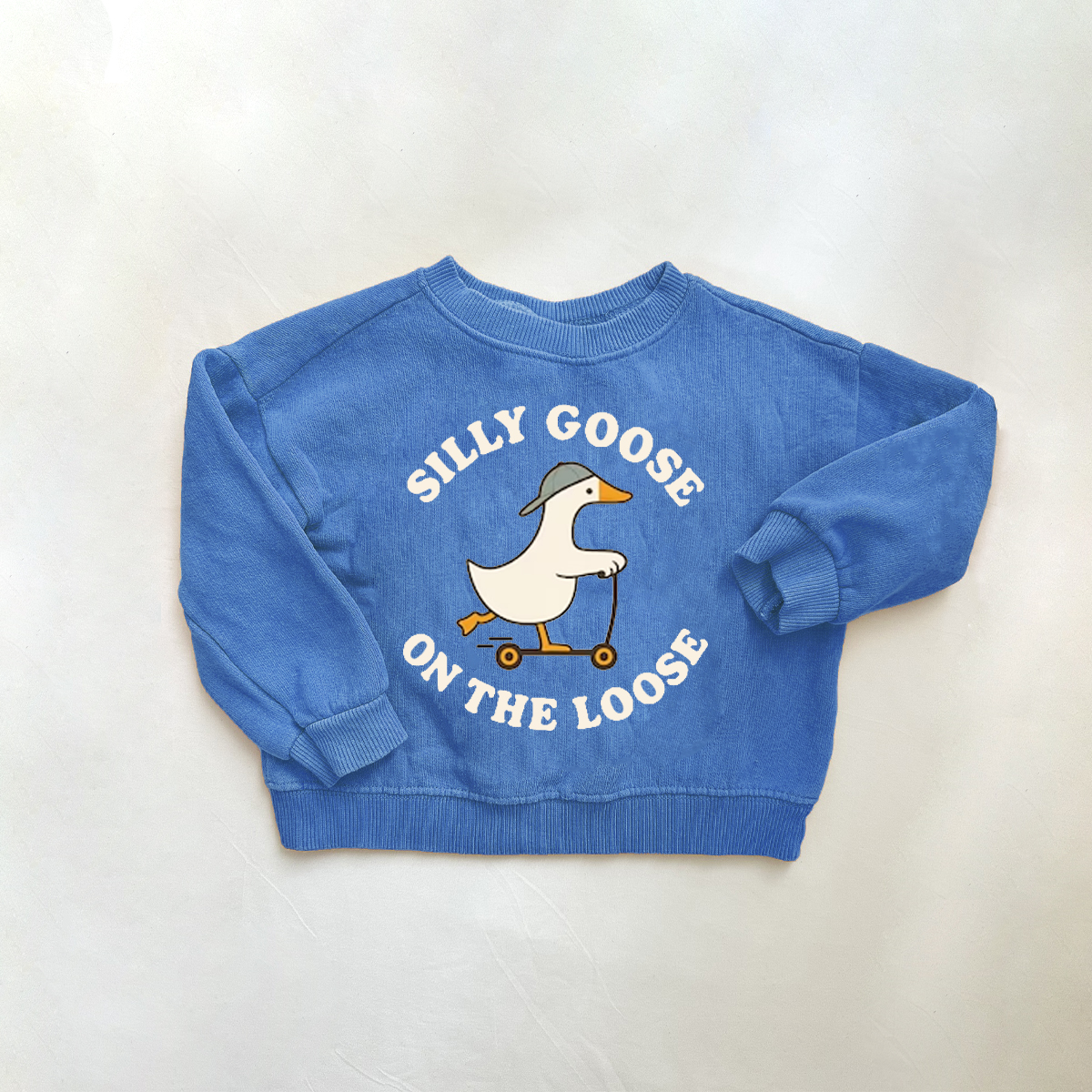 SILLY GOOSE ON THE LOOSE Baby & Kids Pattern Blue Sweatshirt