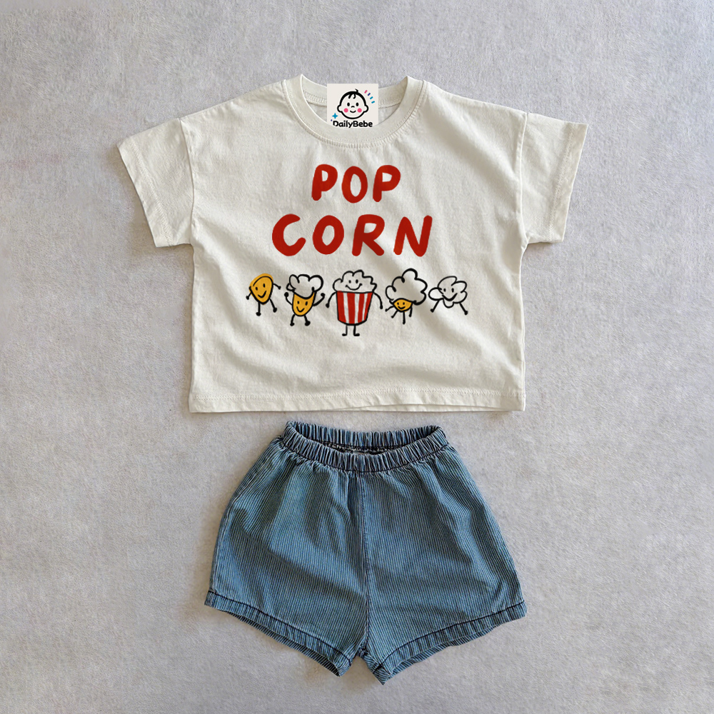 POP CORN Baby & Kids Tee and Denim Shorts Set