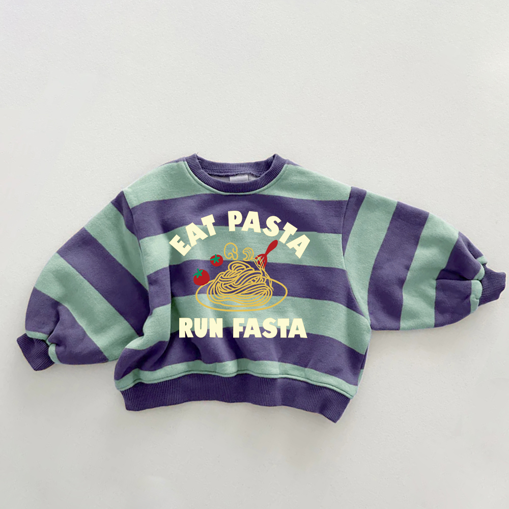EAT PASTA RUN FASTA Baby & Kids Slogan Stripe Sweatshirt