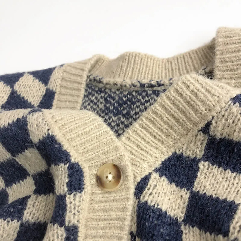 Toddler Boy Knitted Checkerboard Cardigan Shorts