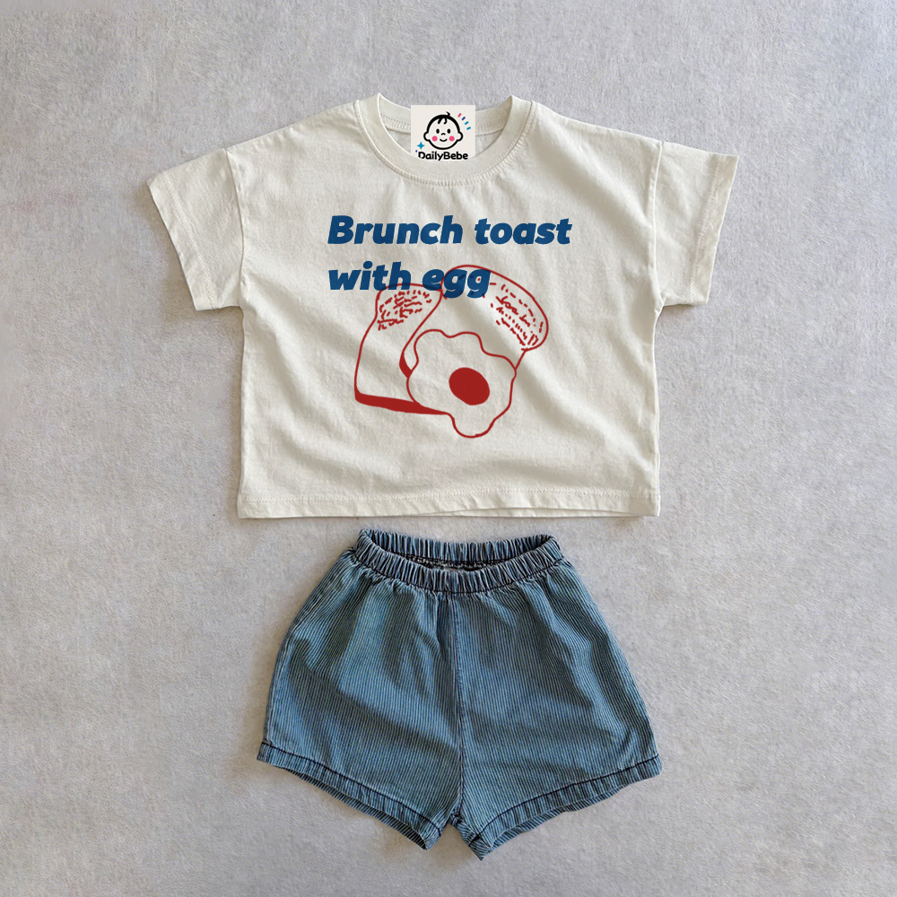 BRUNCH TOASTA WIEH EGG Baby & Kids Tee and Denim Shorts Set
