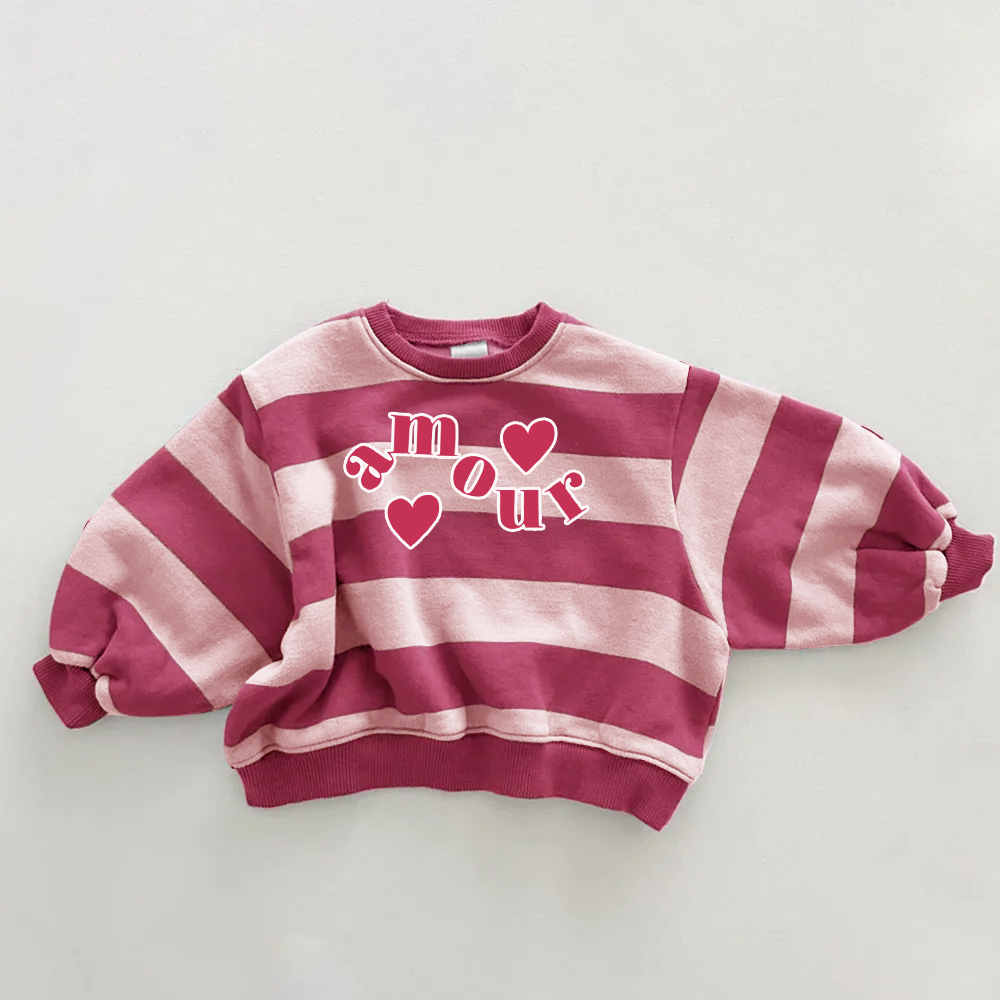 AMOUR Baby & Kids Slogan Pink Stripe Sweatshirt