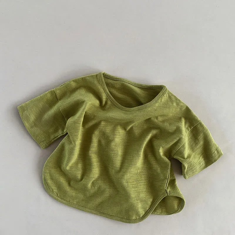 Kid Solid Color Retro Soft T-shirt