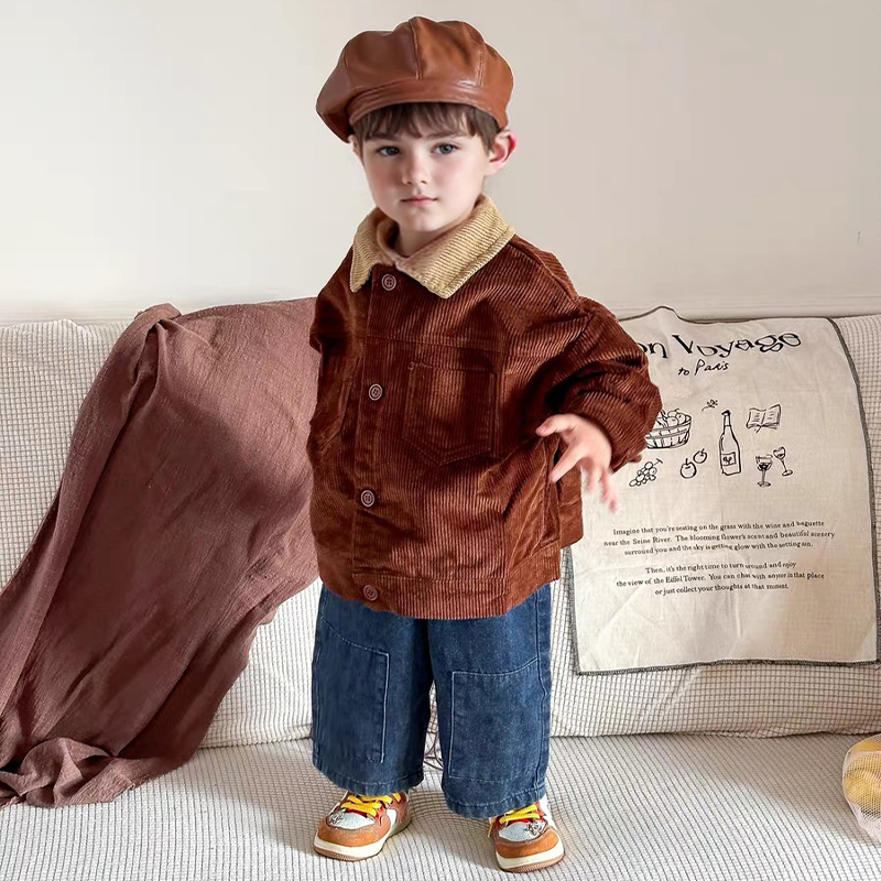 Toddler Solid Color Corduroy Lapel Jacket