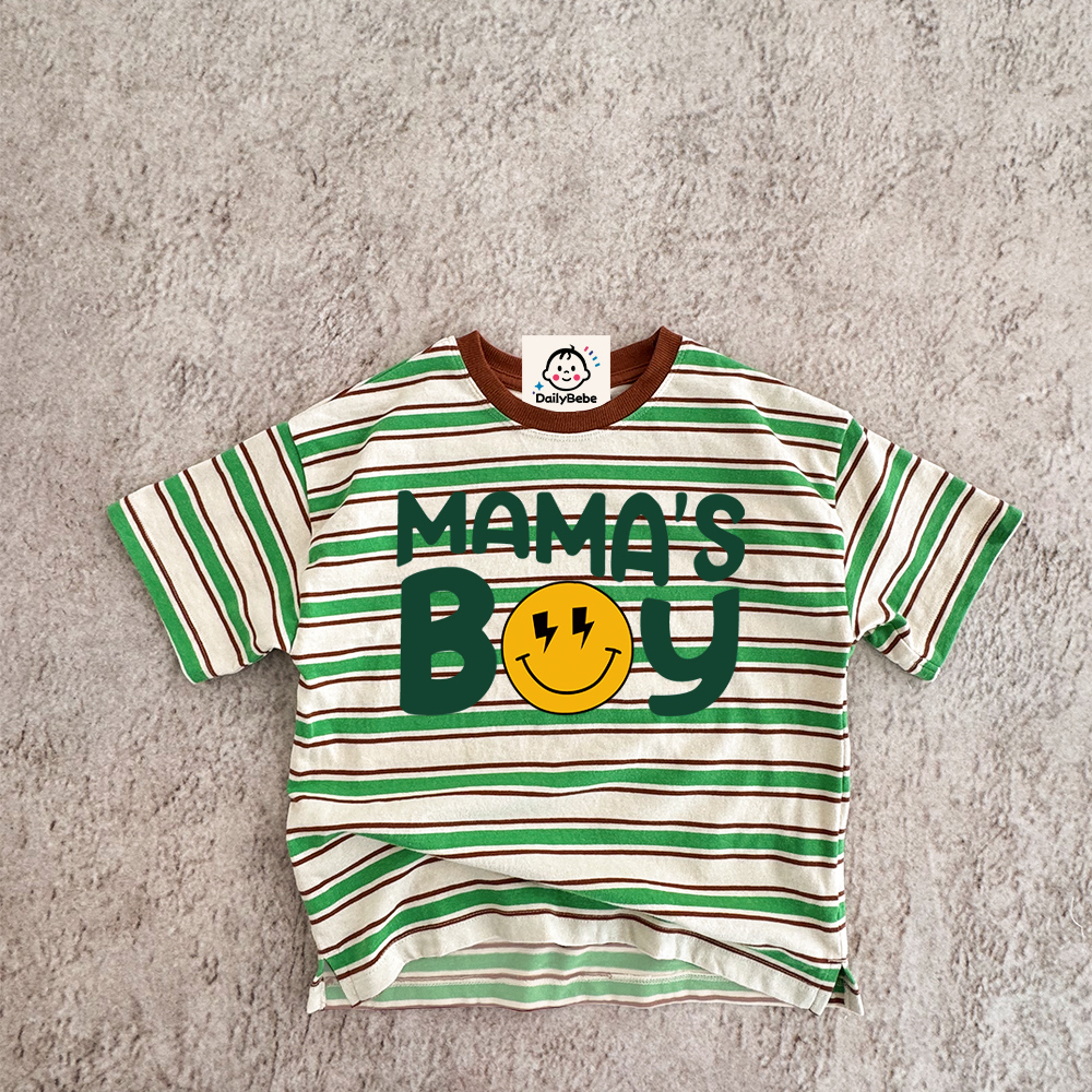 MAMA'S BOY Baby & Kids Smiley Print Stripe T-Shirt (6M-12Y)