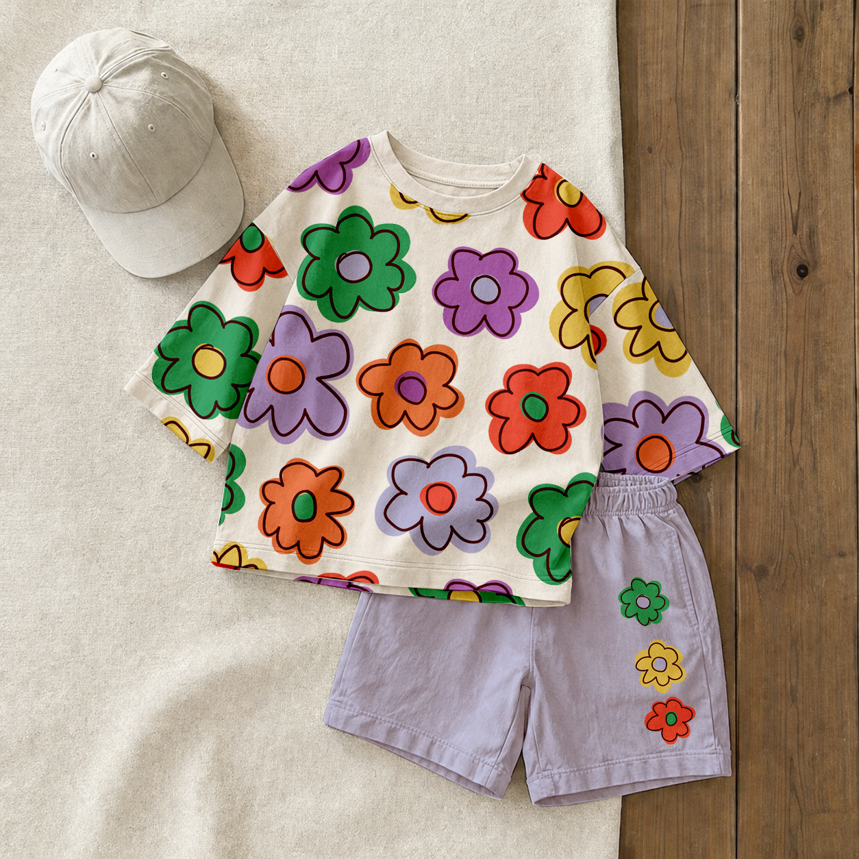 Baby & Kids Colorful Flowers Tee and Shorts Sets