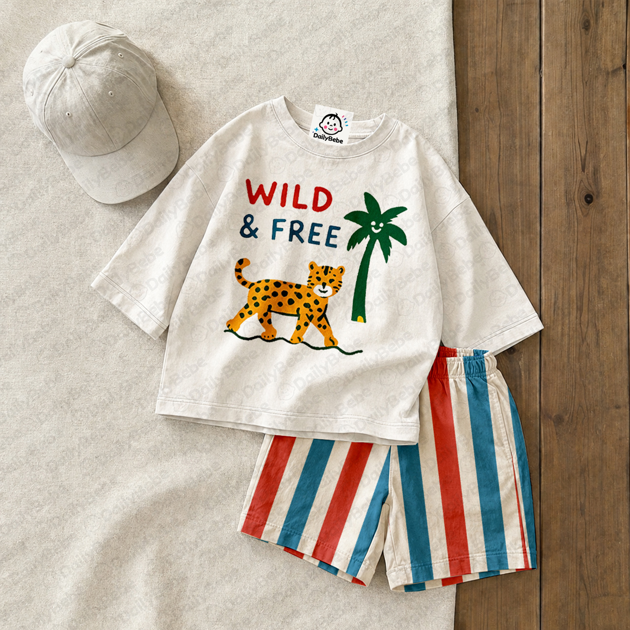 WILD FREE Baby & Kids Leopard Tee and Stripe Shorts Sets