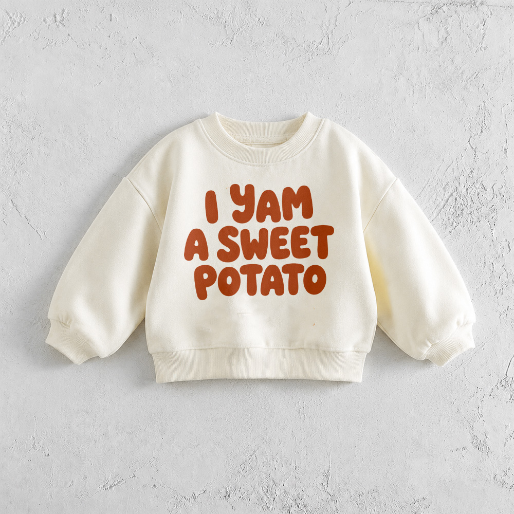 I YAM A SWEET POTATO Baby & Kids Pattern White Sweatshirt