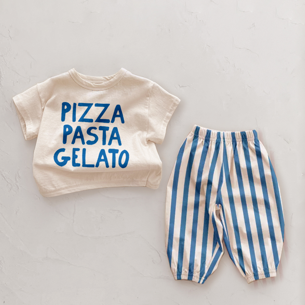 PIZZA PASTA GELATO 2 Piece Baby Contrast Stripes Pants Sets