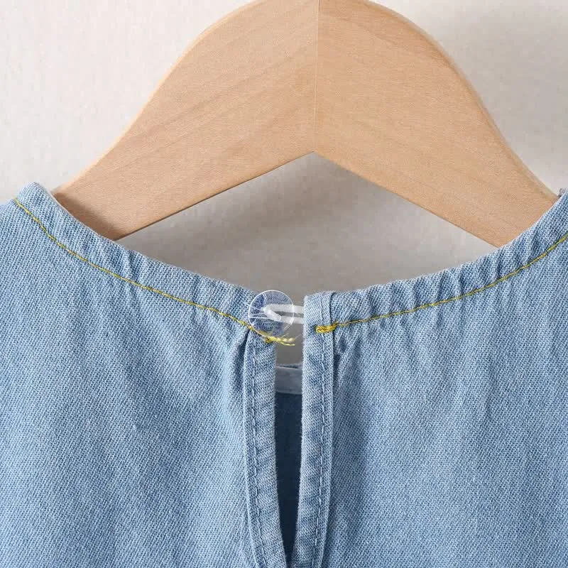 Baby Denim Pocket Bunny Ruffled Dress