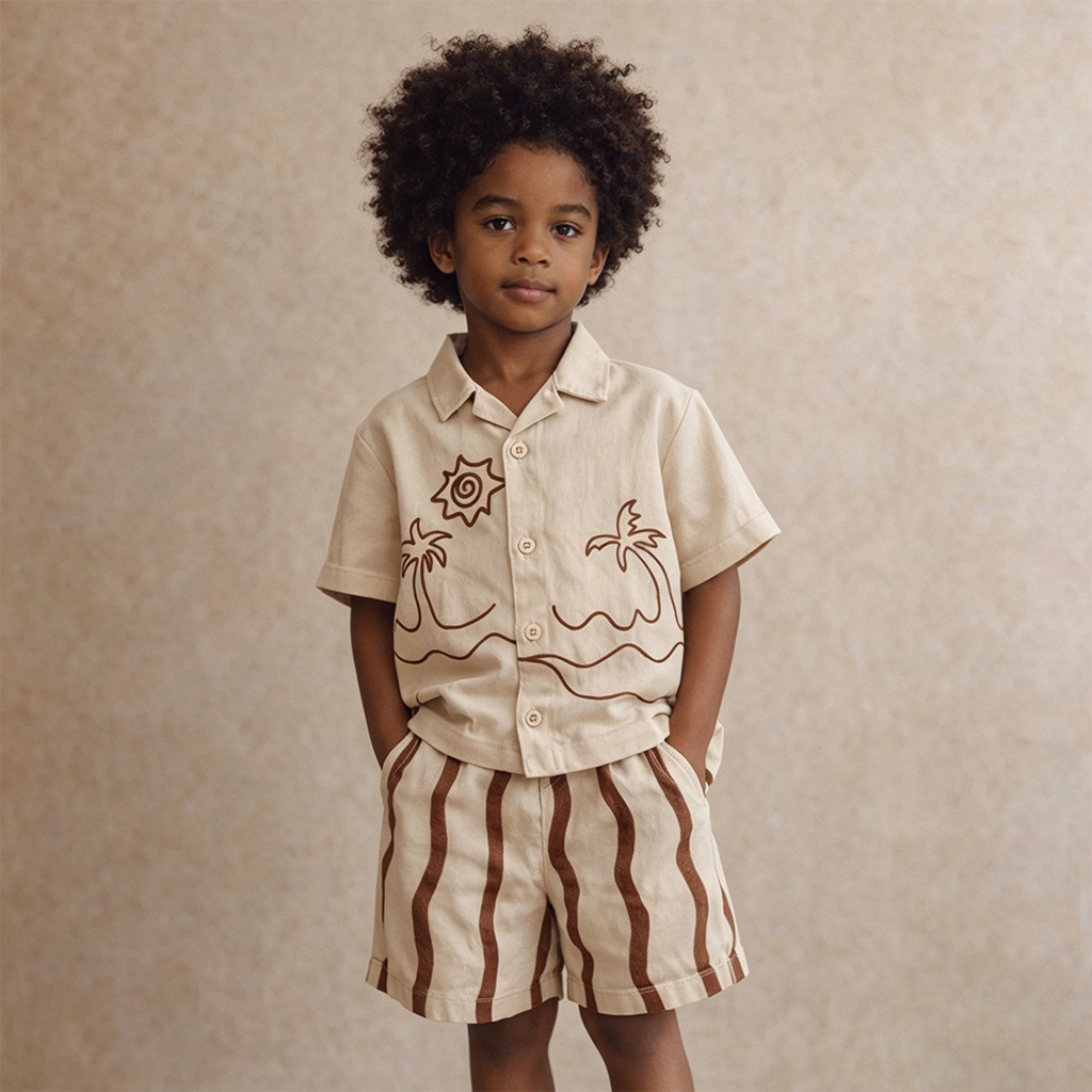 Baby & Kids Coconut Tree Wave Lapel Beach Sets