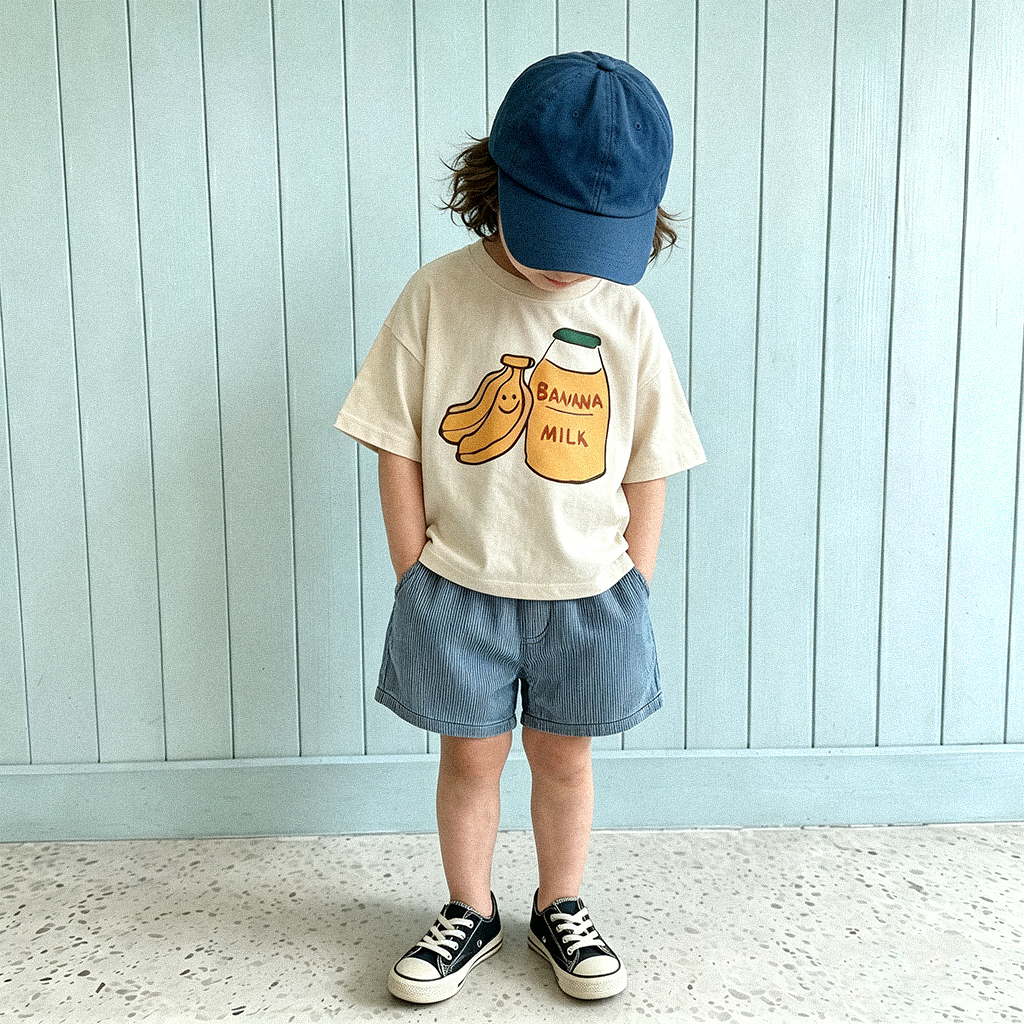 BANANA MILK Baby & Kids Tee and Denim Shorts Set