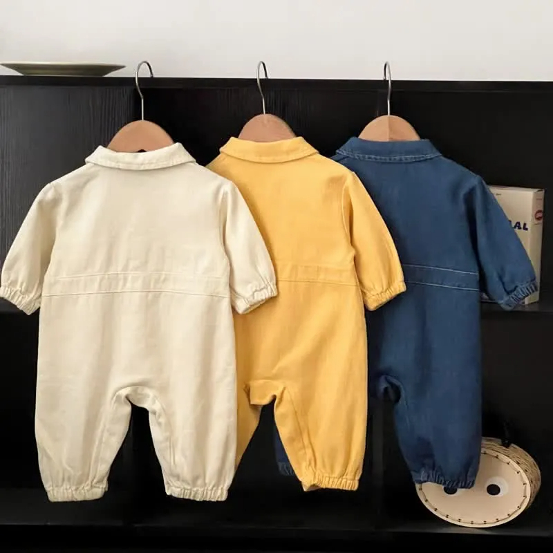 Baby Bear Pocket Lapel Denim Romper