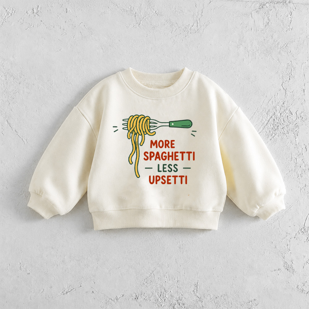 MORE SPAGHETTI LESS UPSETTI Baby & Kids Pasta Pattern White Sweatshirt