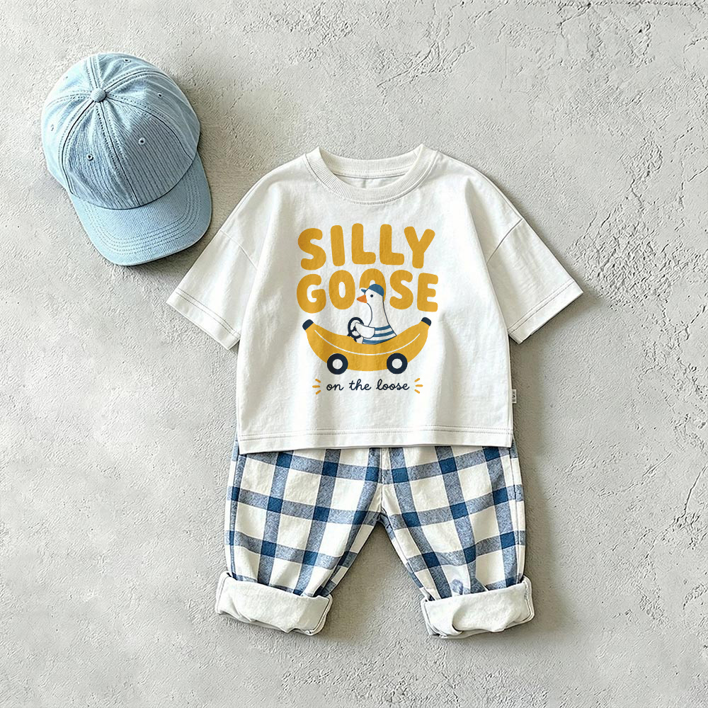 SILLY GOOSE Baby & Kids Banana Goose Plaid 2 Piece Set