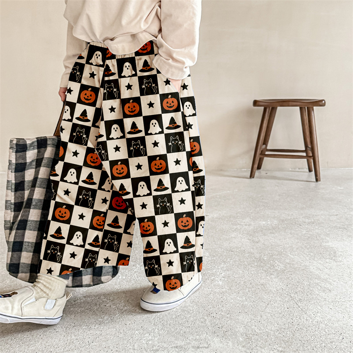 Baby & Kids Checkerboard Spook Pumpkin Bat Pattern Pants