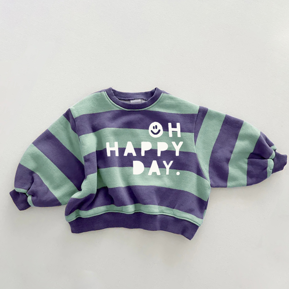 ON HAPPY DAY Baby & Kids Slogan Stripe Sweatshirt