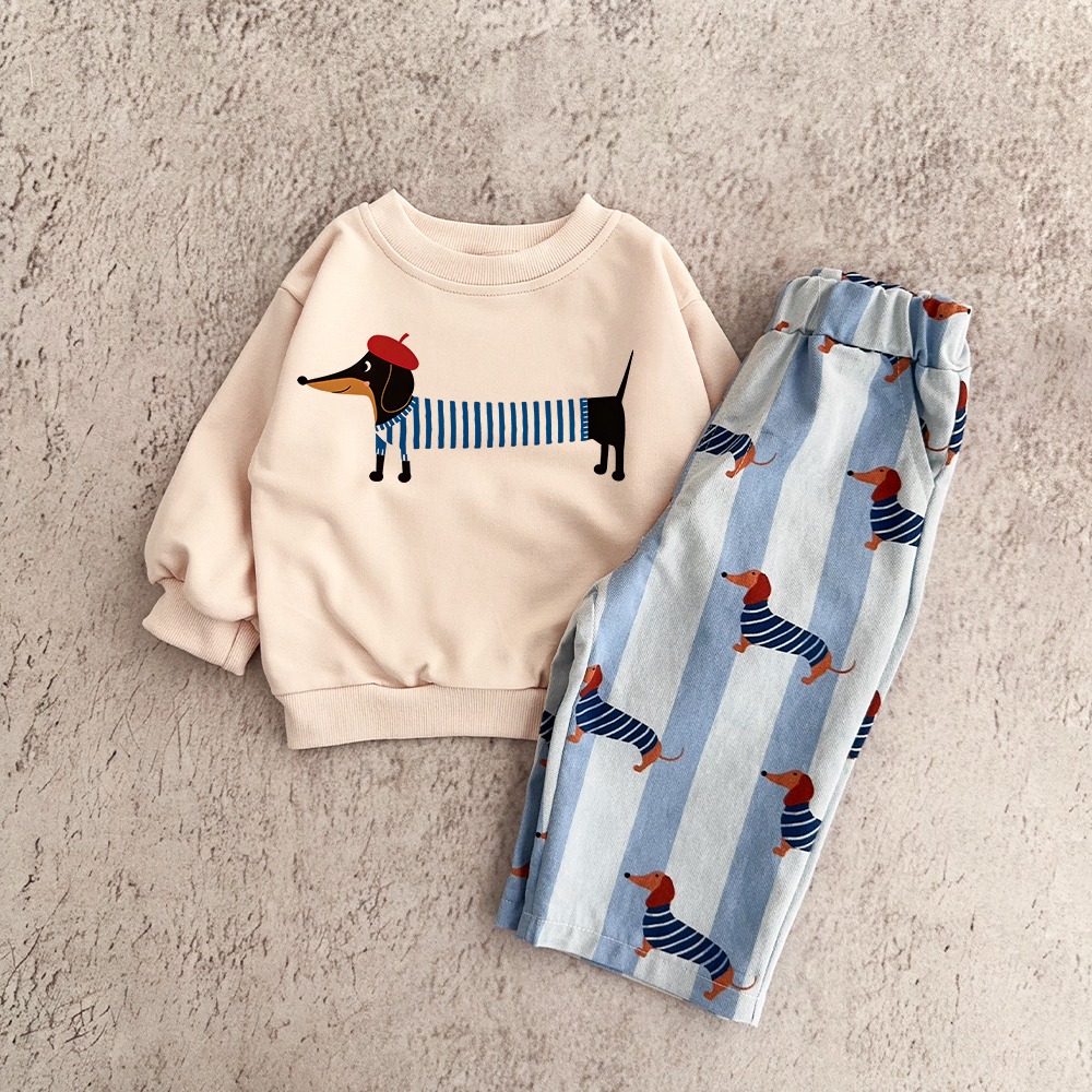Baby & Toddler Striped Dachshund Jeans 2-Piece Set