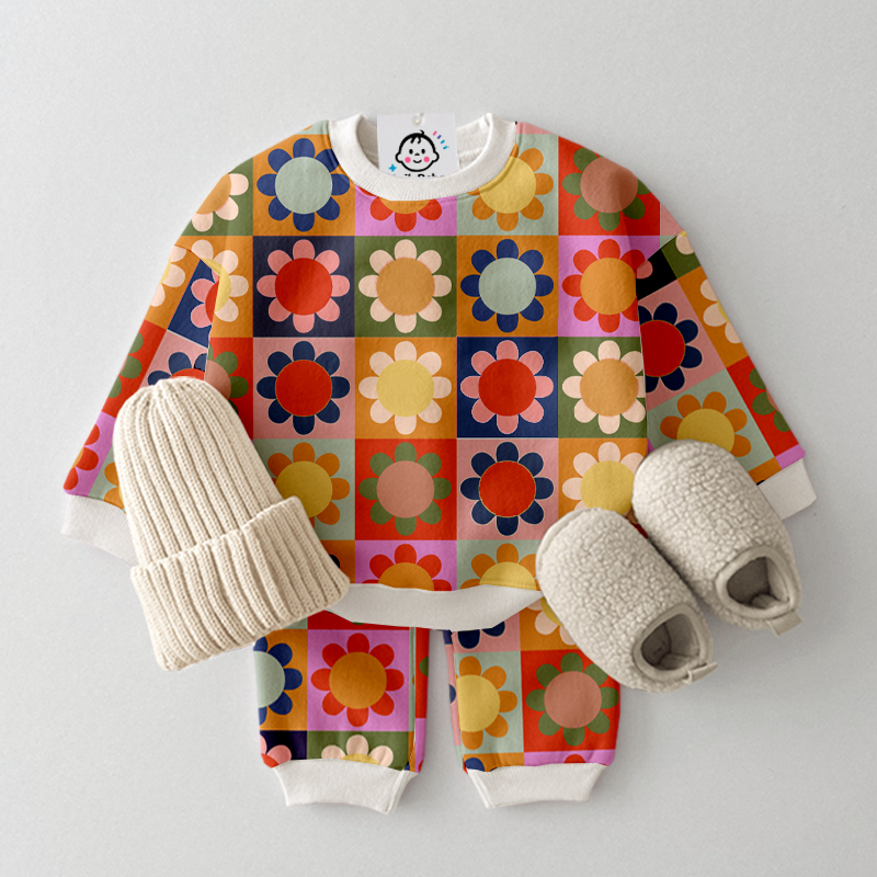 Baby Toddler Flowers Checkerboard Pattern 2-Piece Set