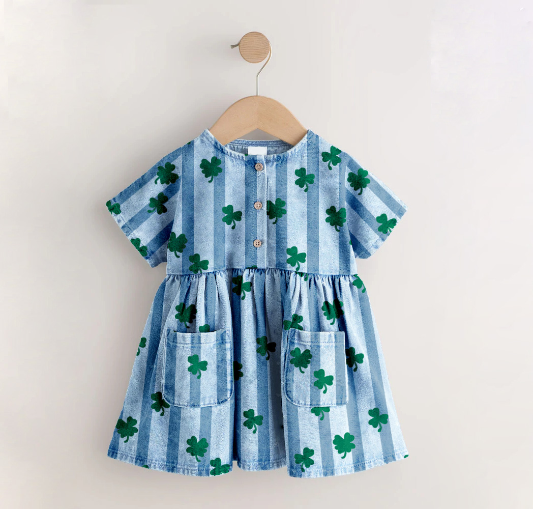 Baby Kids 4-Leaf Clover Stripe Pattern Dress