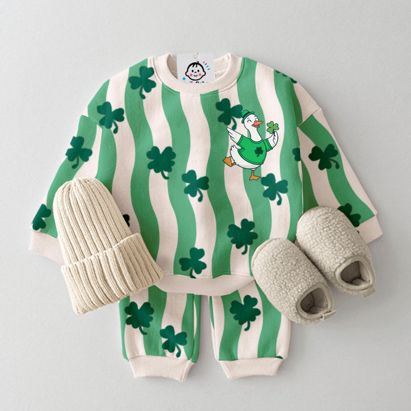 Baby Toddler Goose 4-Leaf Clover Stripe Pattern 2-Piece Set