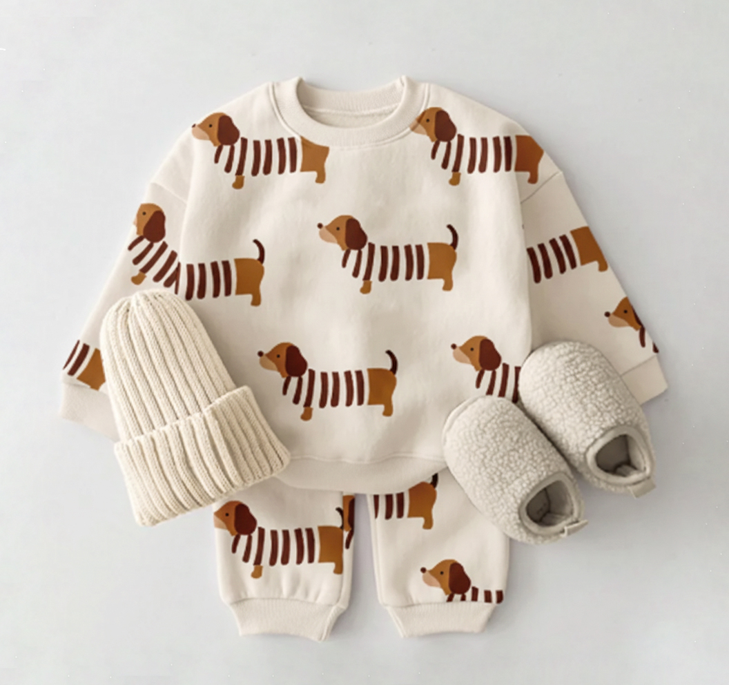 Baby Stripe Brown Dachshund 2-Piece Set
