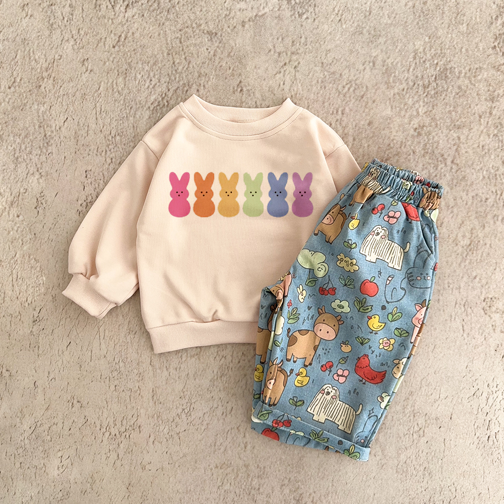 Baby & Kids Colorful Rabbits Animal Pants 2-Piece Set