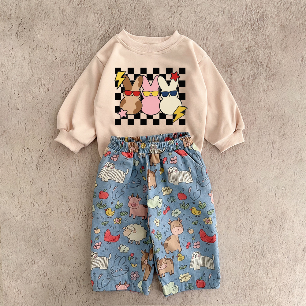  Baby & Kids Rabbits Plaid Animal Pants 2-Piece Set