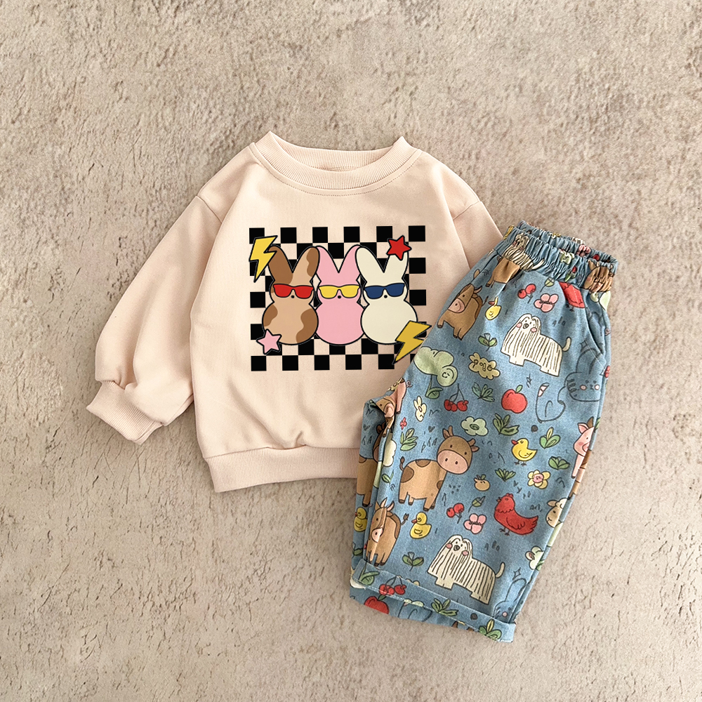  Baby & Kids Rabbits Plaid Animal Pants 2-Piece Set