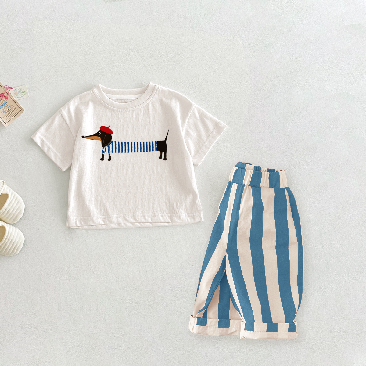 Baby Toddler Striped Dachshund Pattern 2 Piece Set