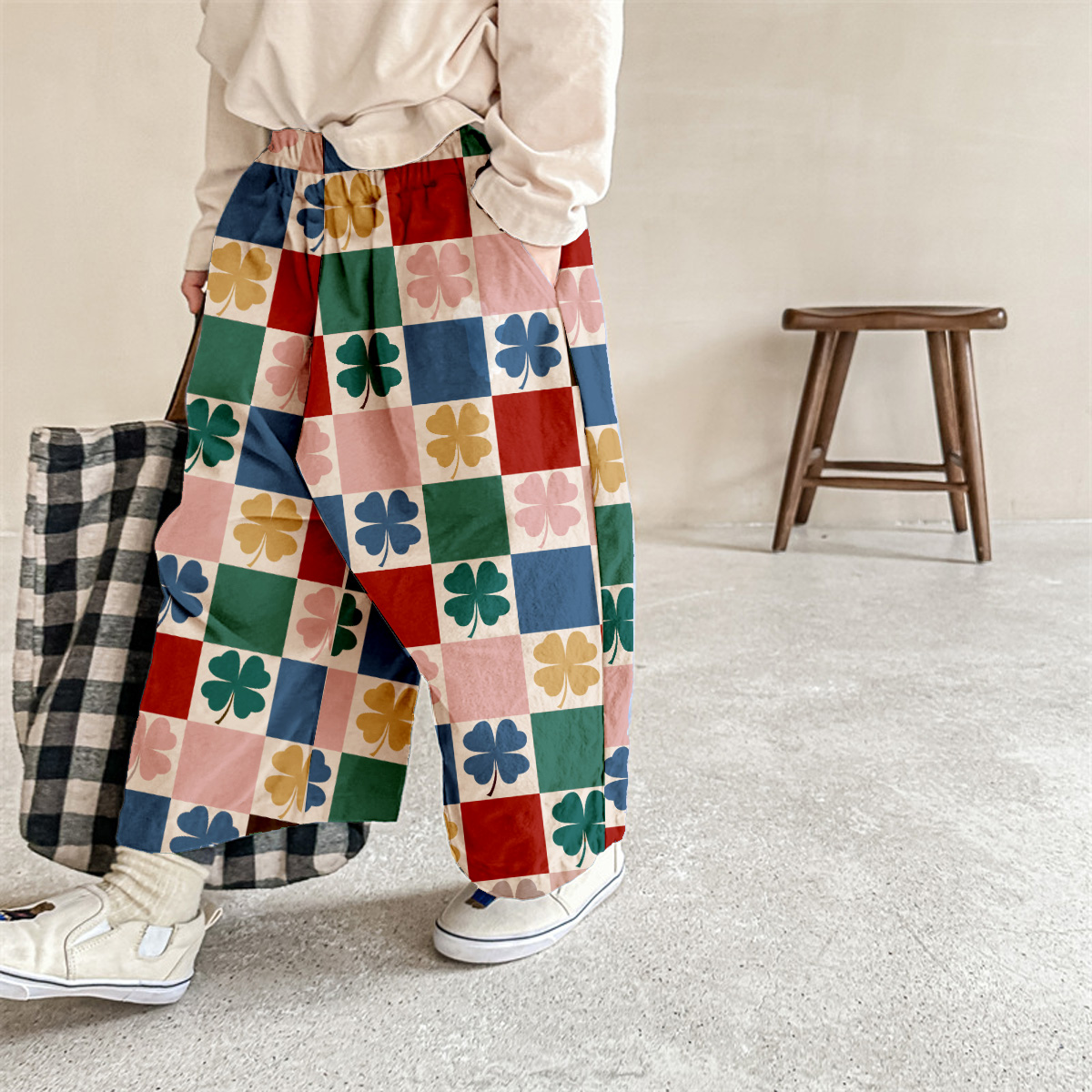 Baby & Kids 4-Leaf Clover Plaid Stripe Pattern Pants