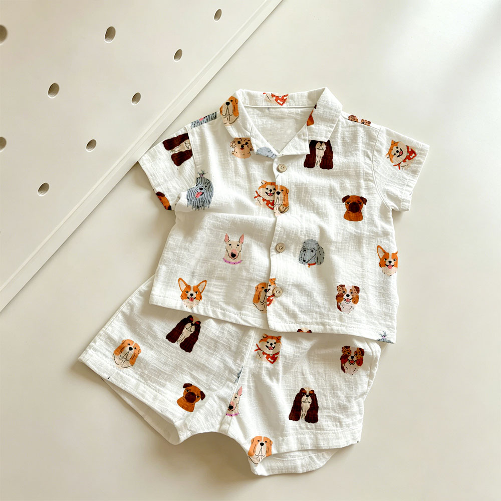 Baby & Kids Dogs Patterns Lapel Beach Sets