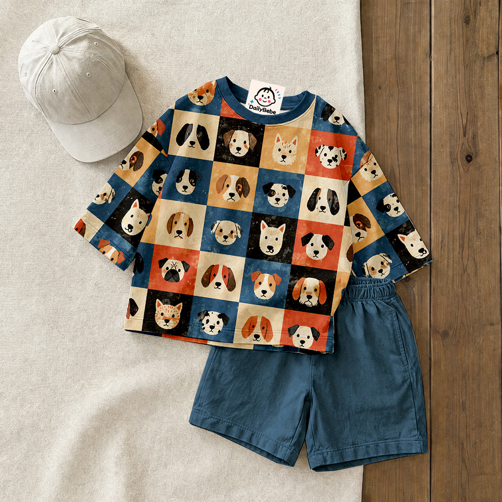 Baby & Kids Dogs Check Tee and Shorts Sets