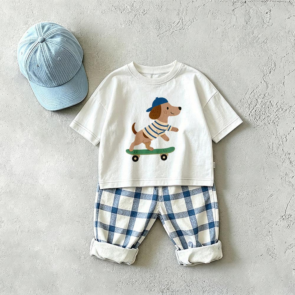 Baby & Kids Dog Skateboard Plaid 2 Piece Set
