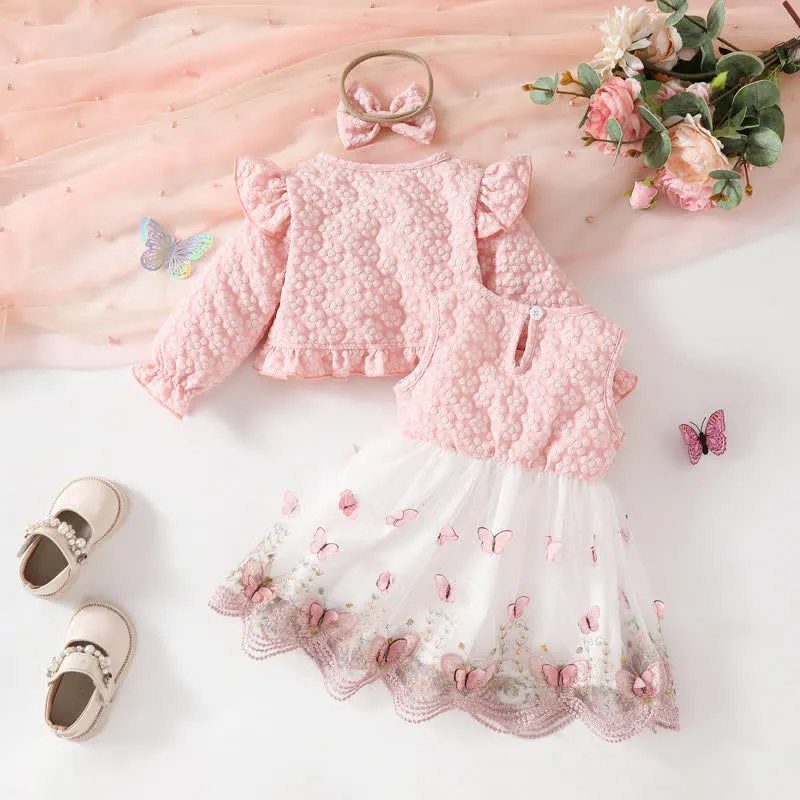 Baby 2-Piece Flower Butterfly Dress Set with Headband
