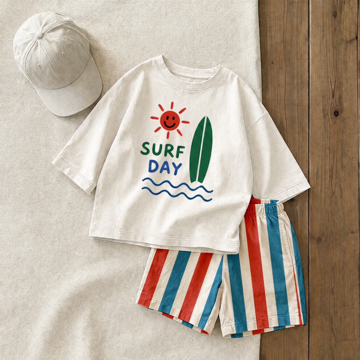 SURF DAY Baby & Kids Tee and Stripe Shorts Sets