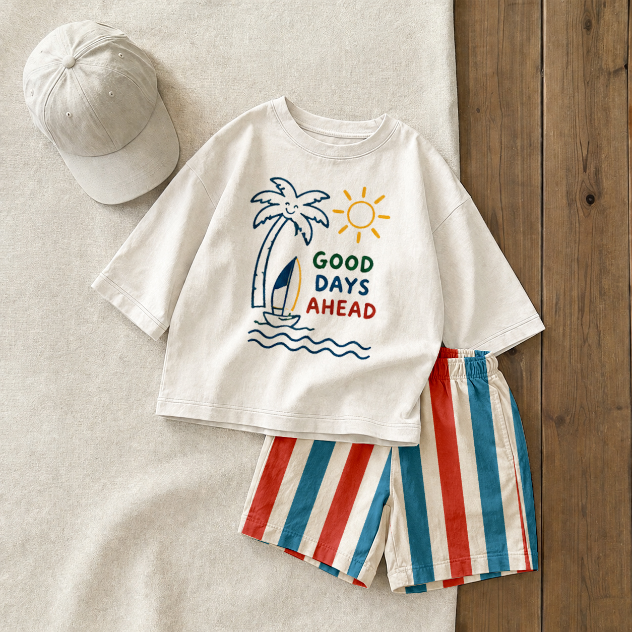 GOOD DAY AHEAD Baby & Kids Tee and Stripe Shorts Sets