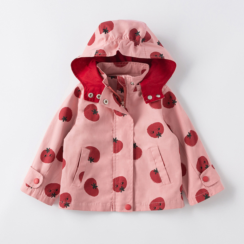 Kid Girl Tomato Hooded Trench Coat