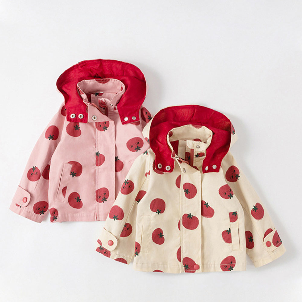 Kid Girl Tomato Hooded Trench Coat