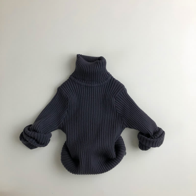 Toddler Boy Solid Color High-neck Striped Pullover Sweater
