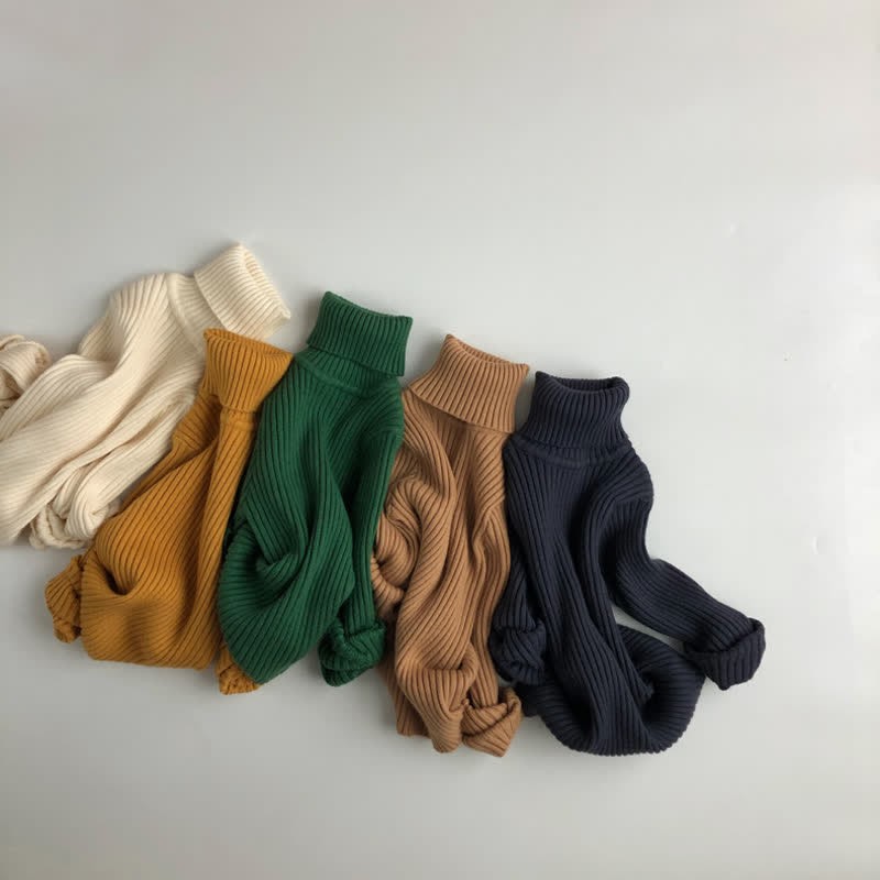 Toddler Boy Solid Color High-neck Striped Pullover Sweater