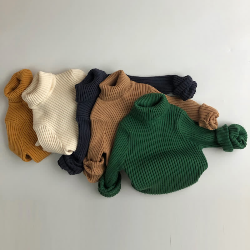 Toddler Boy Solid Color High-neck Striped Pullover Sweater
