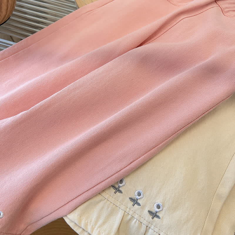 Girl Solid Color Wide-leg Folrals Pants